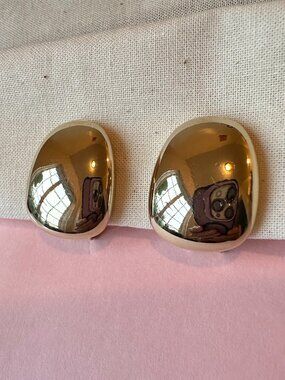 Vintage LC Gold Tone Dome Clip-On Earrings Signed Statement